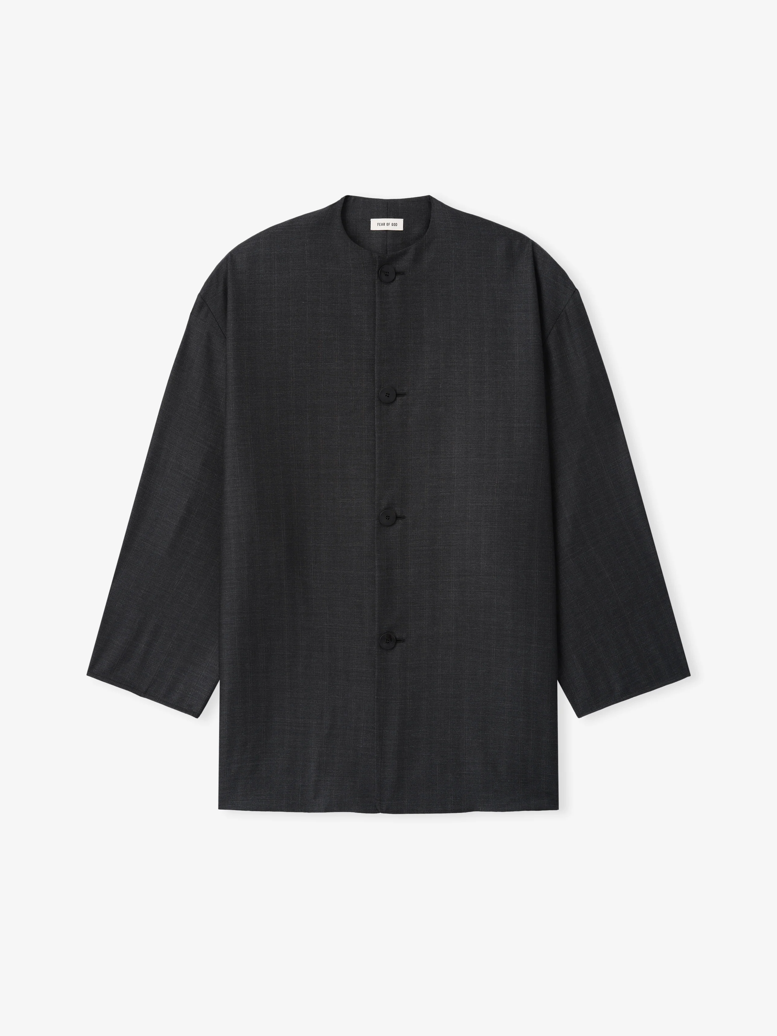 Grey Striped Wool Collarless Sport Jacket - Image 3