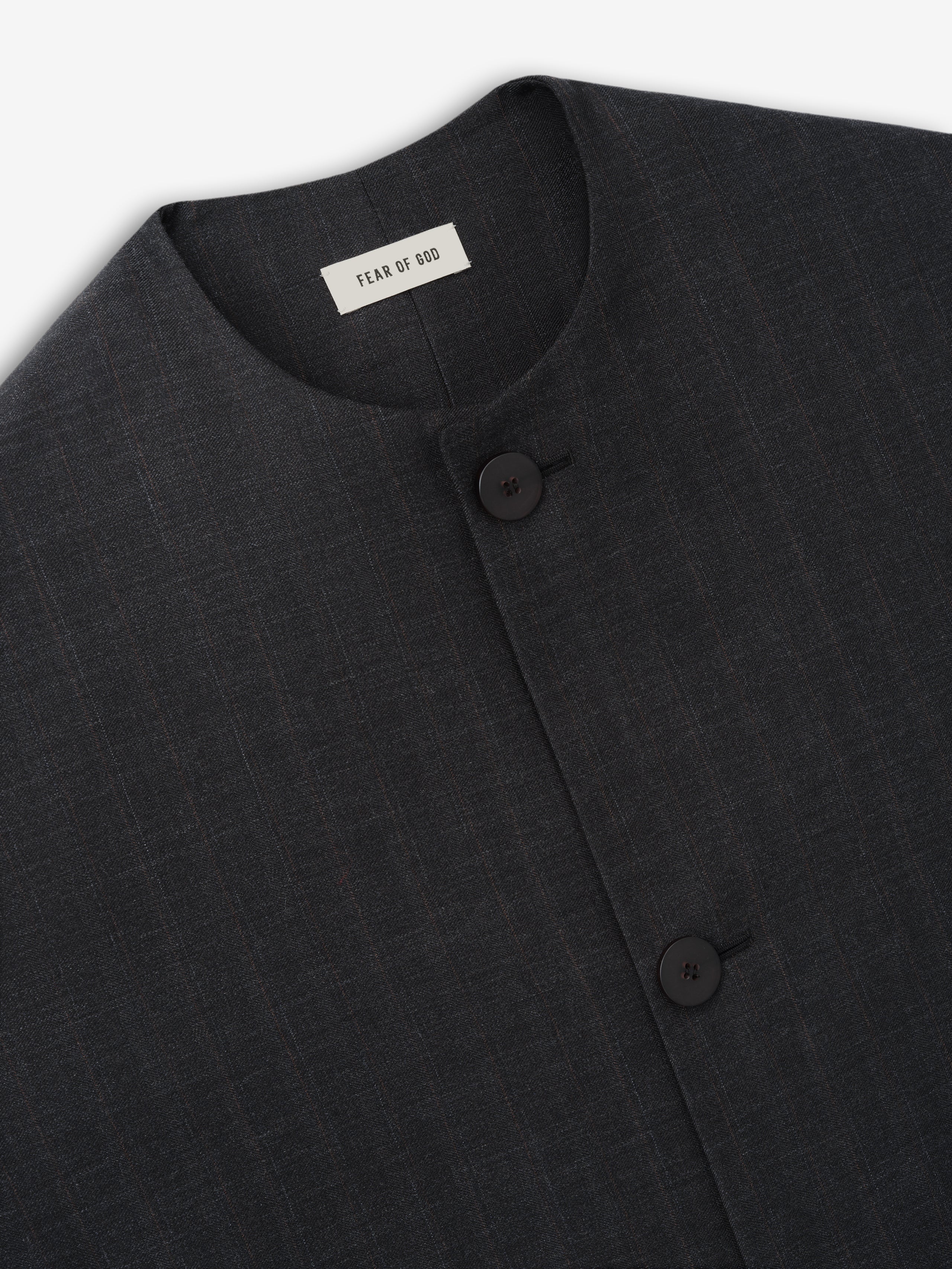Grey Striped Wool Collarless Sport Jacket - Image 5