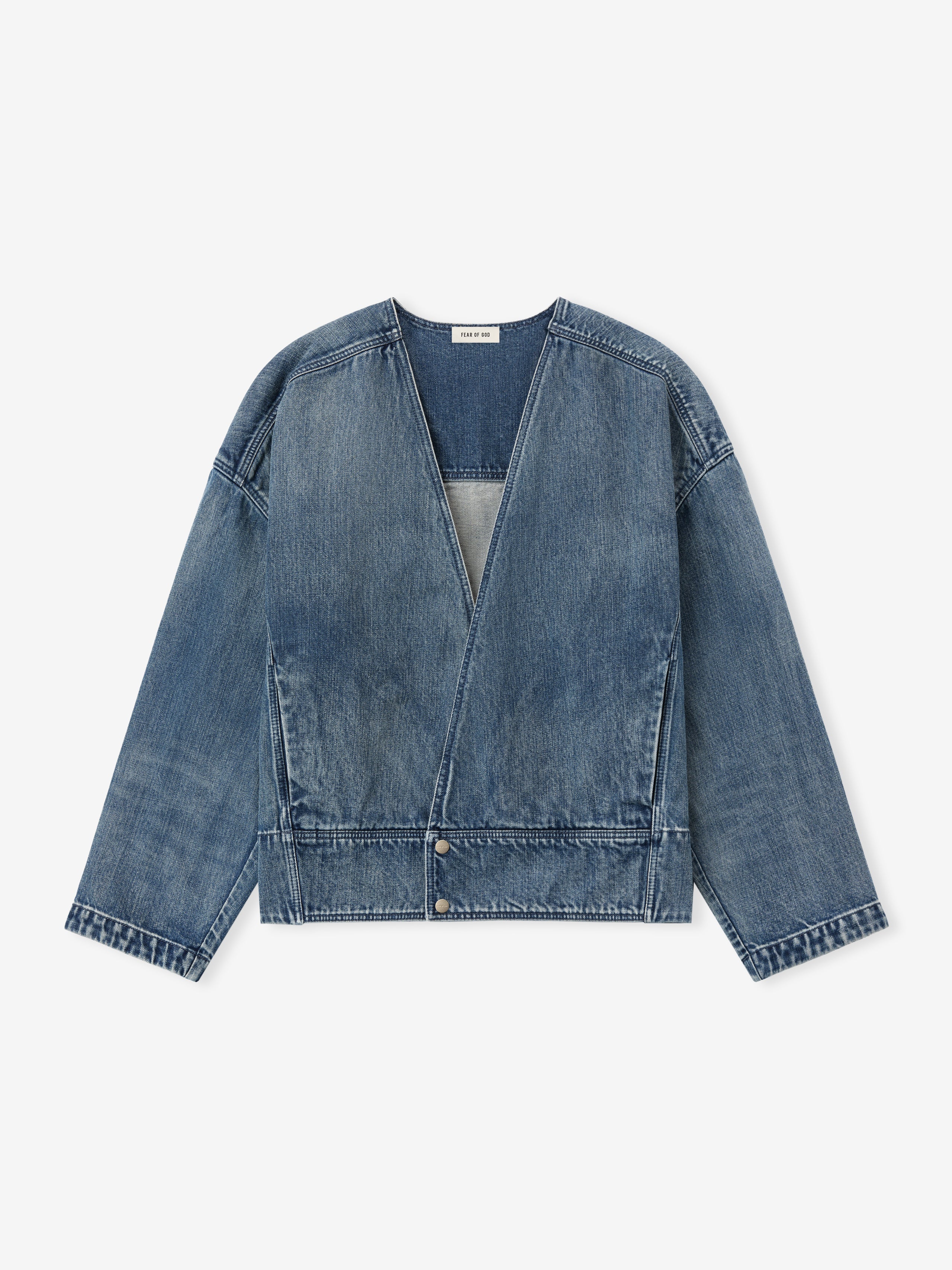 Denim Lapelless Jacket - Image 3