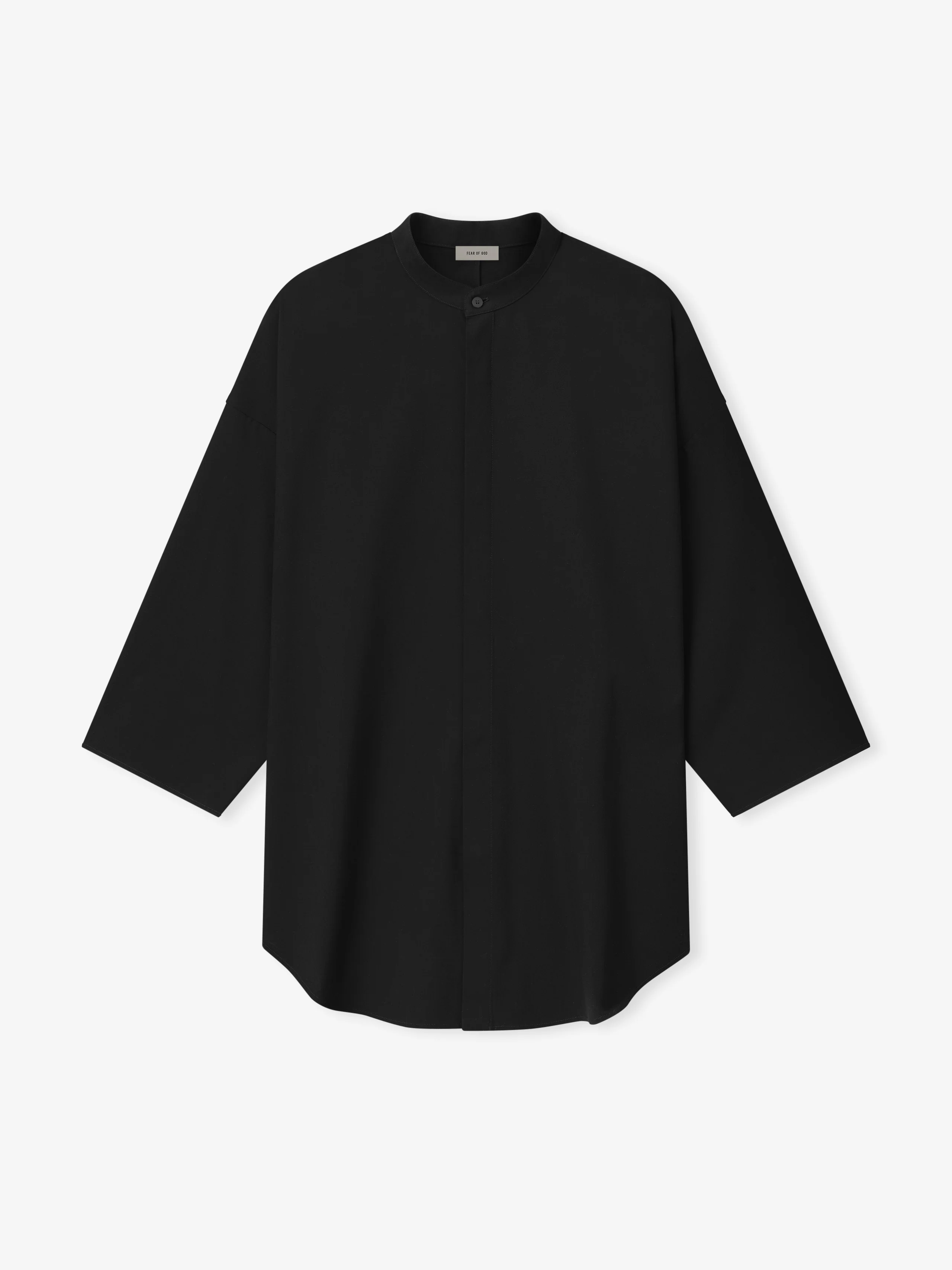 Cotton Wool Oxford Mandarin Relaxed Short Sleeve Shirt - Image 4