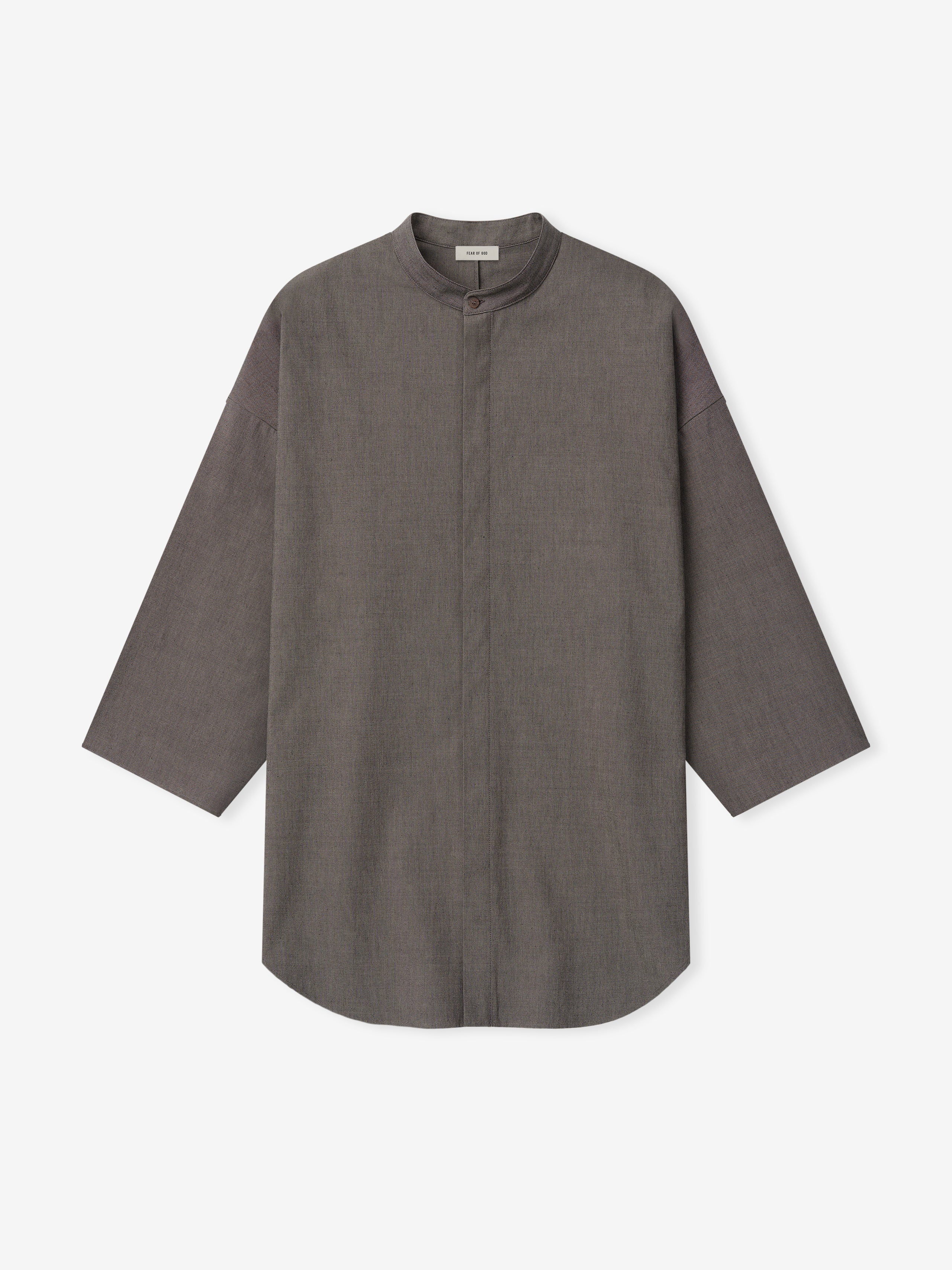 Cotton Wool Oxford Mandarin Relaxed Short Sleeve Shirt - Image 3