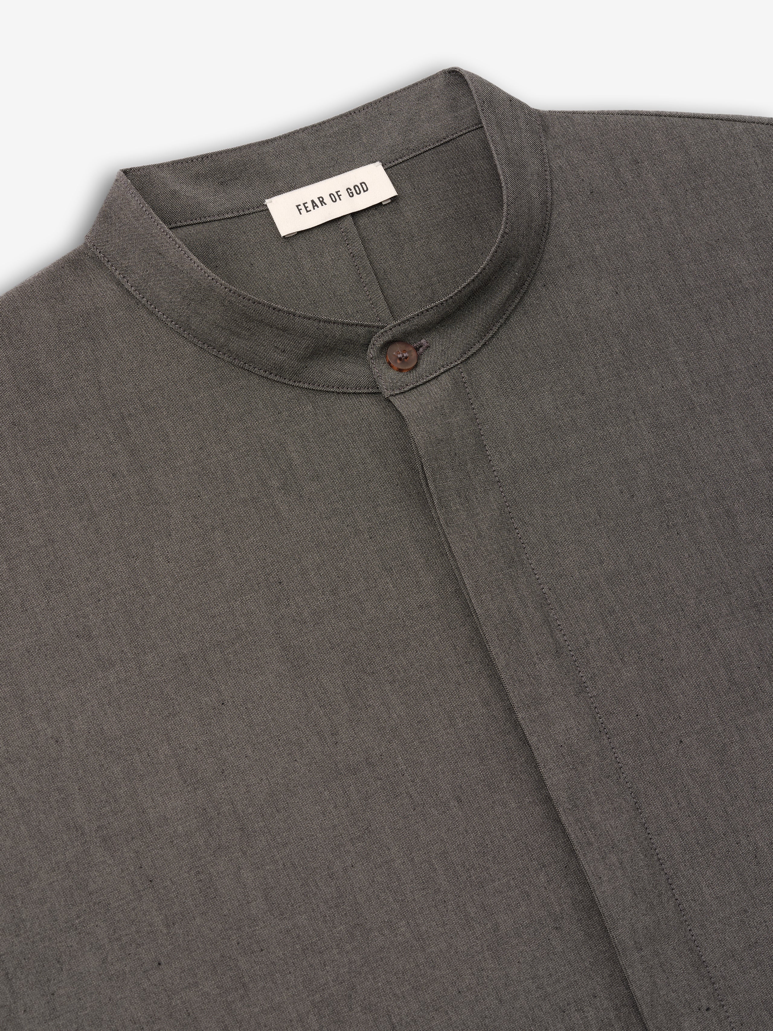 Cotton Wool Oxford Mandarin Relaxed Short Sleeve Shirt - Image 5