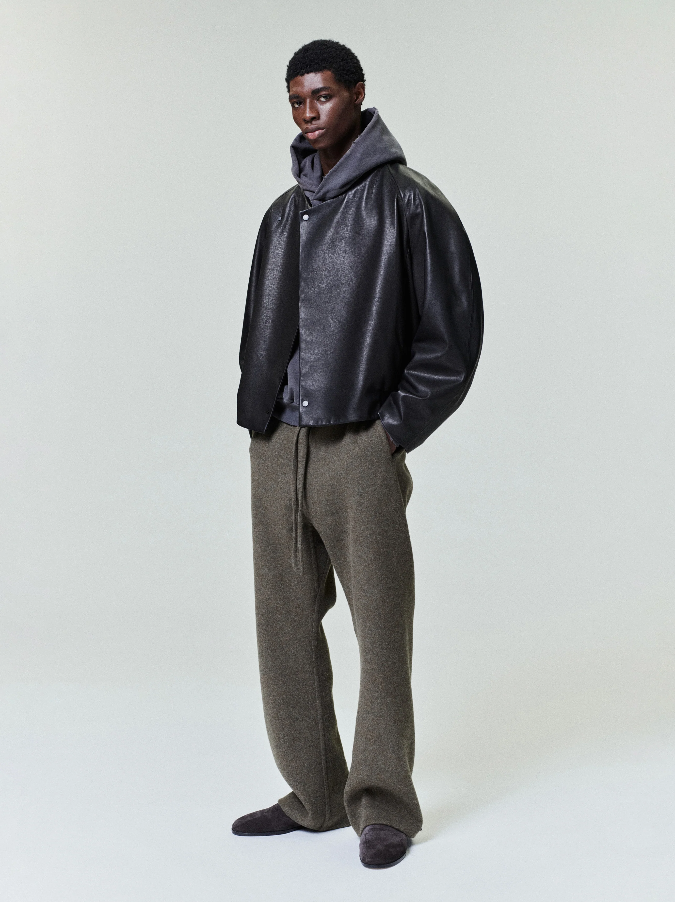 Leather Raglan Bomber Jacket - Image 3