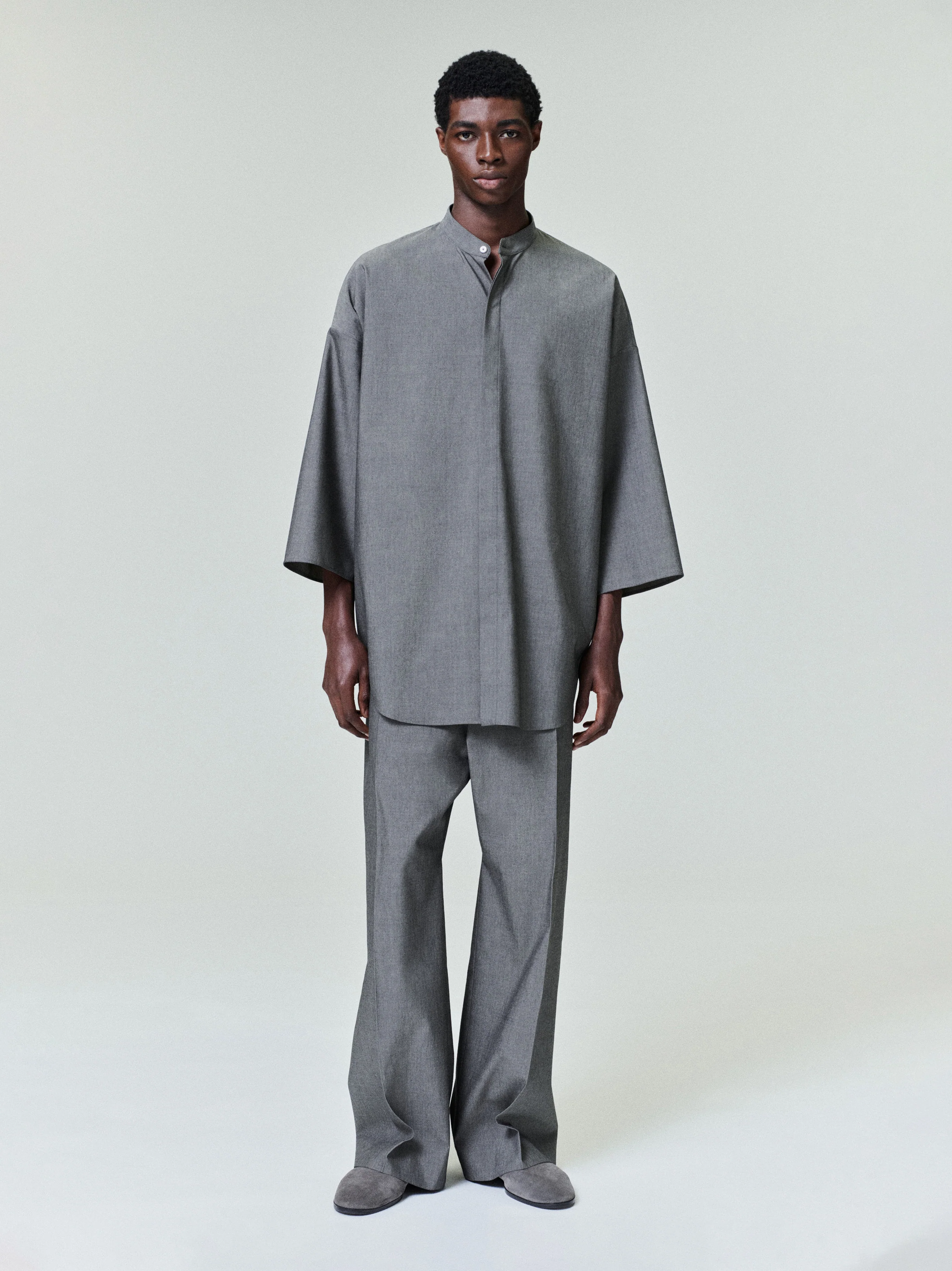 Cotton Wool Oxford Wide Leg Drawstring Pants - Image 2