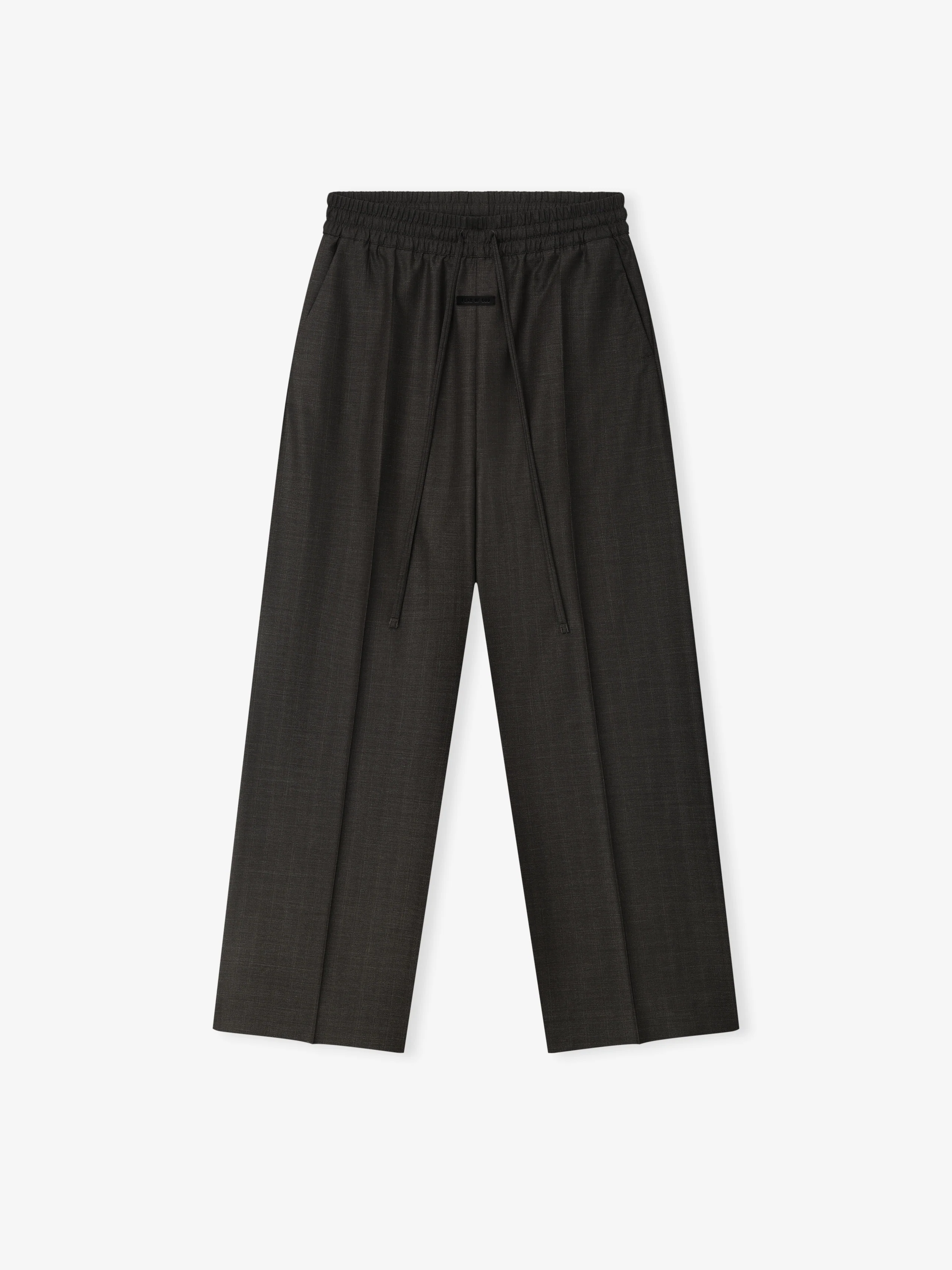 Grey Striped Wool Wide Leg Drawstring Pants - Image 4
