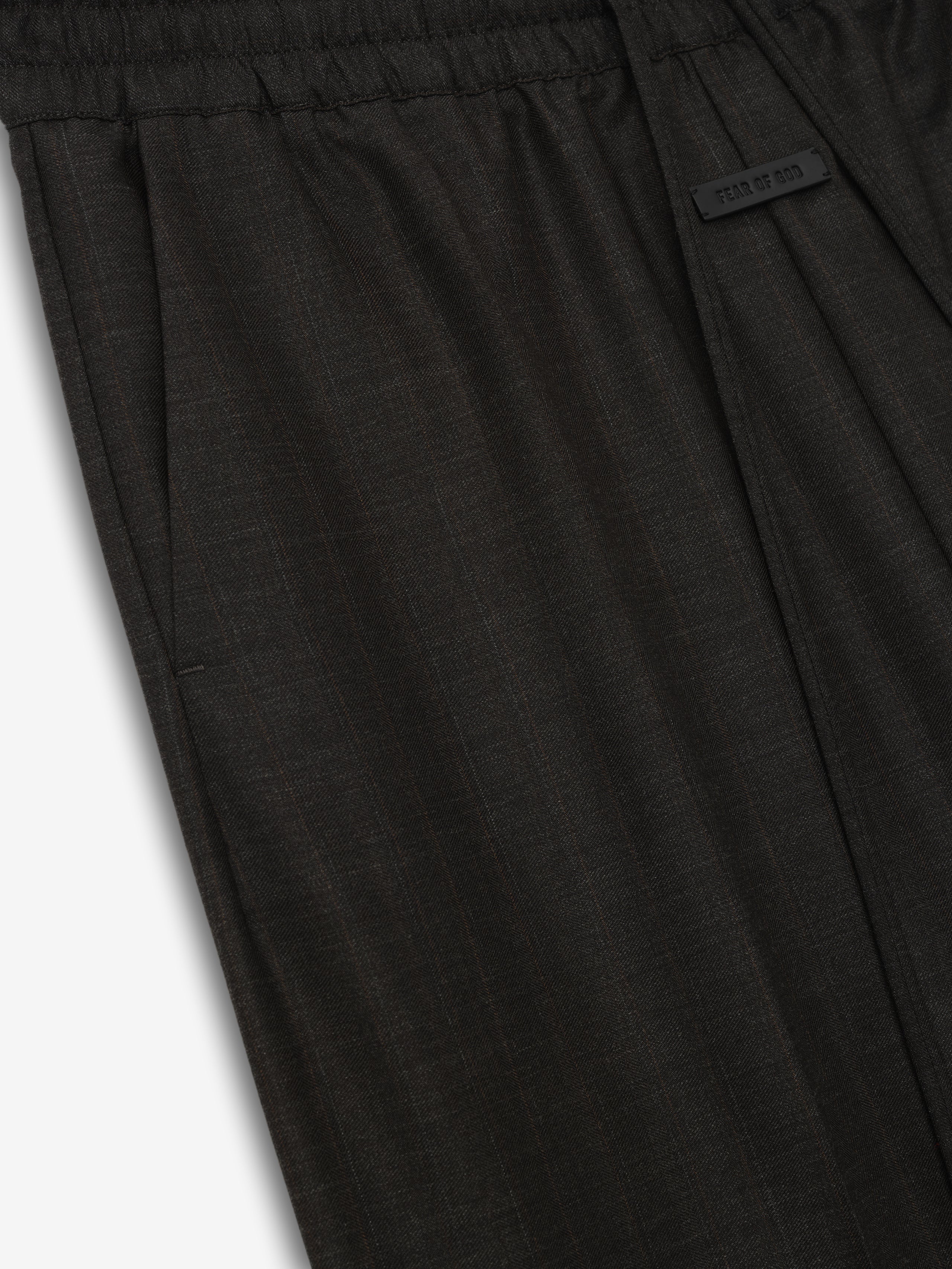 Grey Striped Wool Wide Leg Drawstring Pants - Image 6